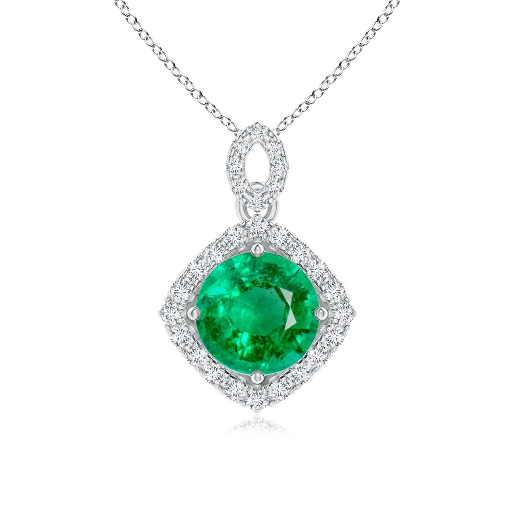 7mm AAA Vintage Inspired Round Emerald Pendant with Diamond Halo in White Gold Yellow Gold