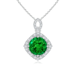 7mm AAAA Vintage Inspired Round Emerald Pendant with Diamond Halo in 10K White Gold 10K Yellow Gold