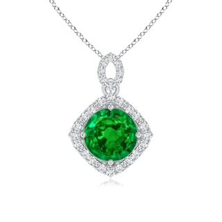 7mm AAAA Vintage Inspired Round Emerald Pendant with Diamond Halo in White Gold