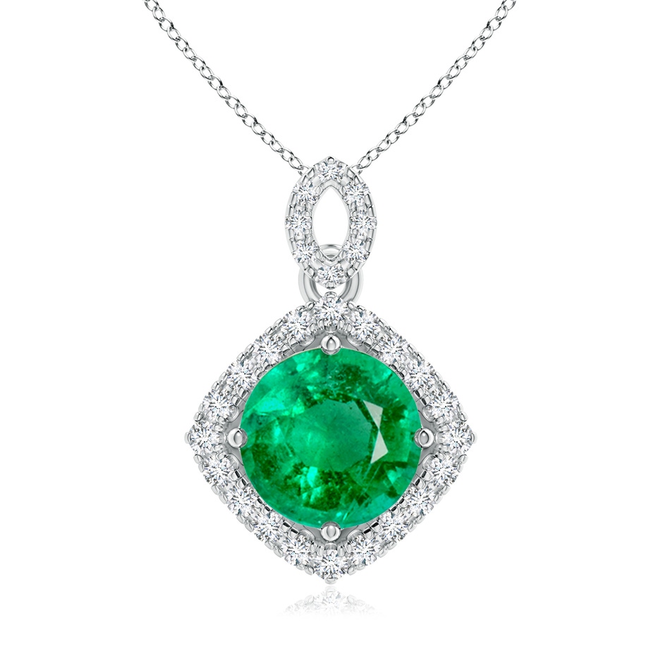 8mm AAA Vintage Inspired Round Emerald Pendant with Diamond Halo in White Gold 