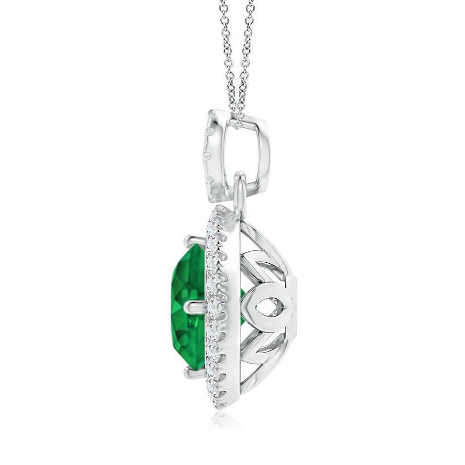 8mm AAA Vintage Inspired Round Emerald Pendant with Diamond Halo in White Gold Product Image