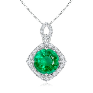8mm AAA Vintage Inspired Round Emerald Pendant with Diamond Halo in White Gold Yellow Gold