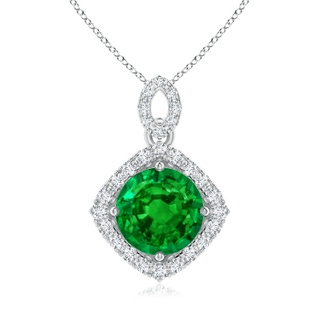 8mm AAAA Vintage Inspired Round Emerald Pendant with Diamond Halo in 9K White Gold 9K Yellow Gold