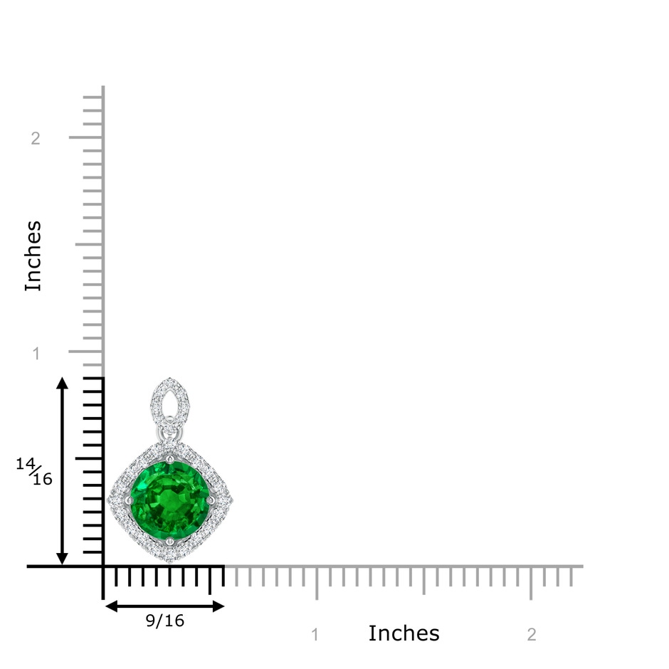 8mm AAAA Vintage Inspired Round Emerald Pendant with Diamond Halo in White Gold ruler