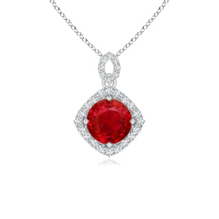 6mm AAA Vintage Inspired Round Ruby Pendant with Diamond Halo in White Gold