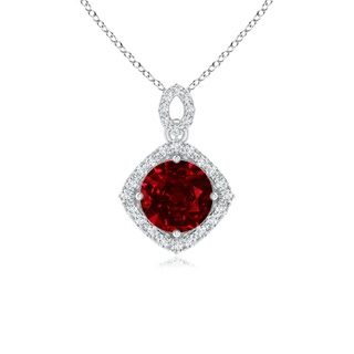 6mm AAAA Vintage Inspired Round Ruby Pendant with Diamond Halo in White Gold