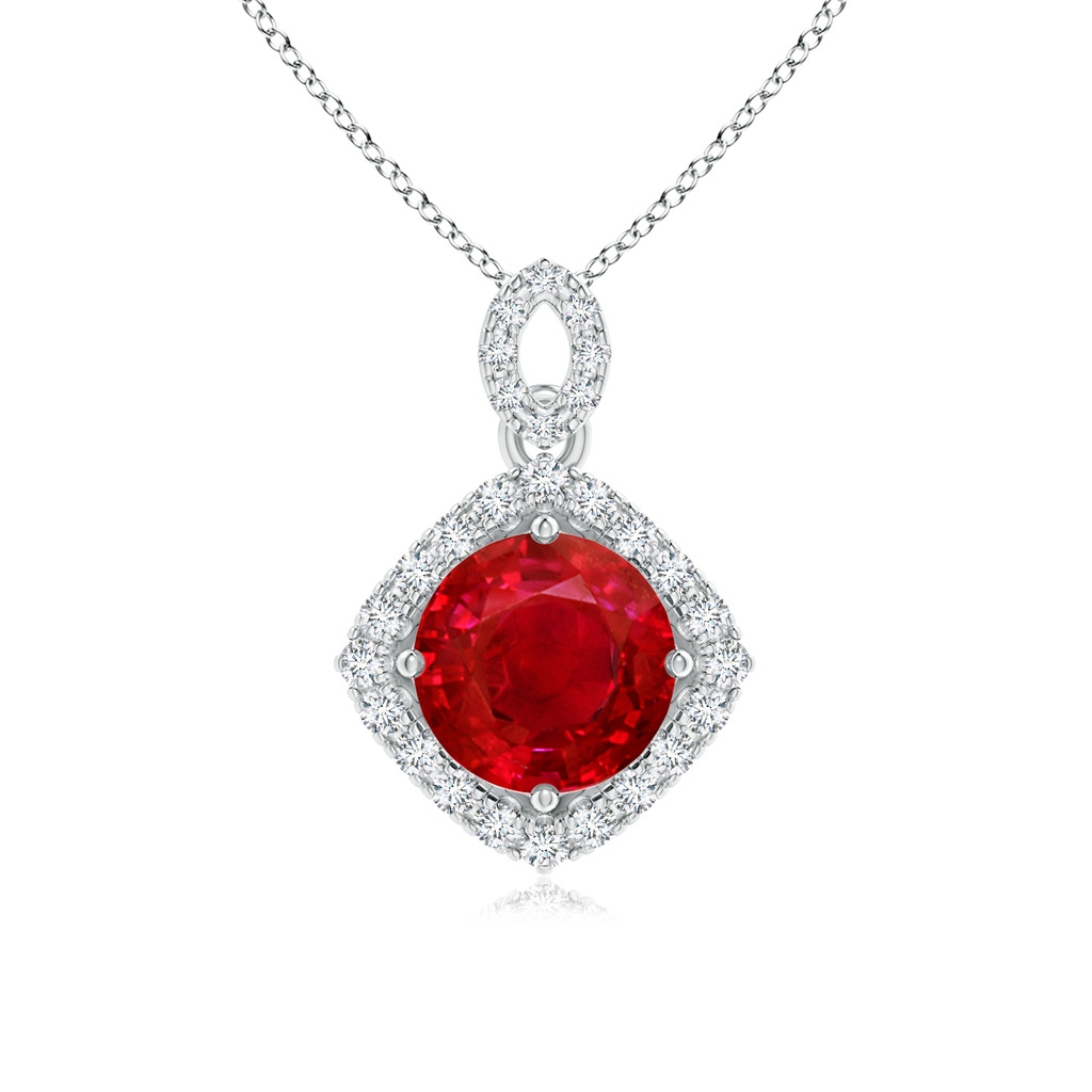 7mm AAA Vintage Inspired Round Ruby Pendant with Diamond Halo in White Gold Yellow Gold