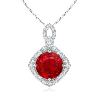 8mm AAA Vintage Inspired Round Ruby Pendant with Diamond Halo in White Gold