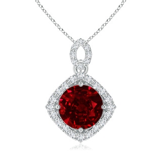 8mm AAAA Vintage Inspired Round Ruby Pendant with Diamond Halo in White Gold