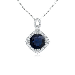 6mm A Vintage Inspired Round Sapphire Pendant with Diamond Halo in White Gold