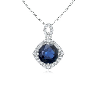 6mm AA Vintage Inspired Round Sapphire Pendant with Diamond Halo in White Gold