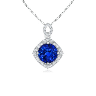 6mm AAAA Vintage Inspired Round Sapphire Pendant with Diamond Halo in White Gold