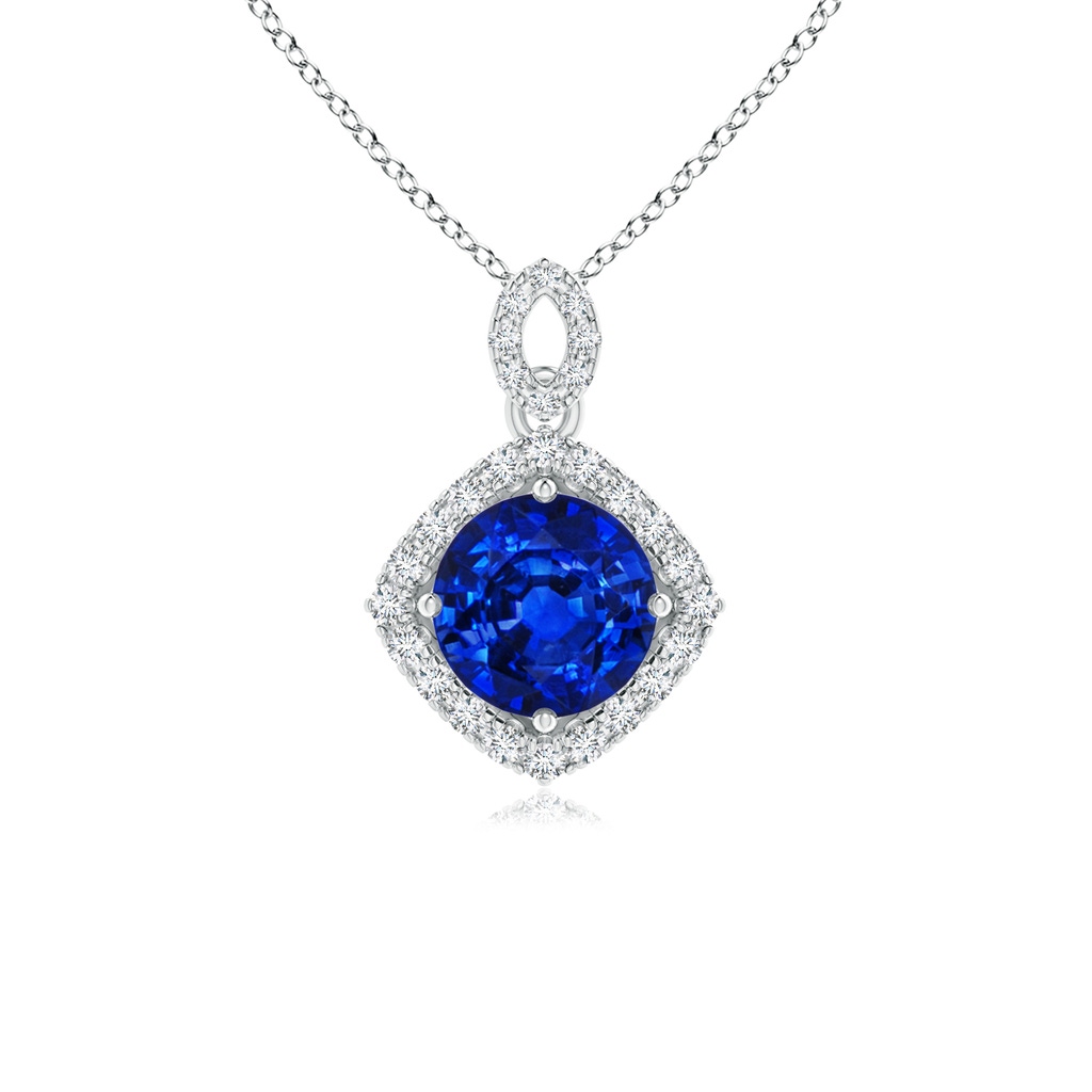 6mm AAAA Vintage Inspired Round Sapphire Pendant with Diamond Halo in White Gold Rose Gold