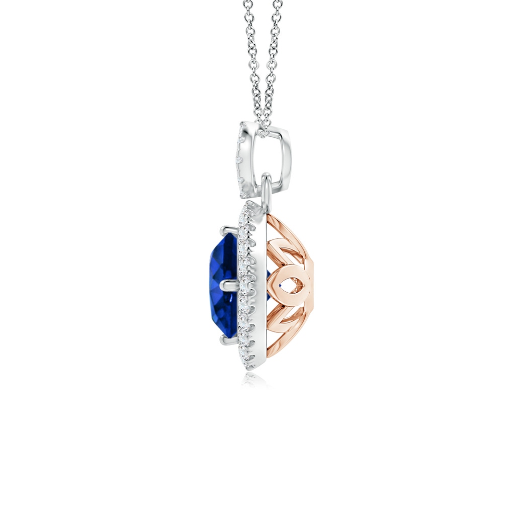 6mm AAAA Vintage Inspired Round Sapphire Pendant with Diamond Halo in White Gold Rose Gold Product Image