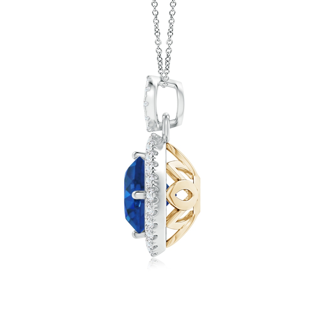 7mm AAA Vintage Inspired Round Sapphire Pendant with Diamond Halo in White Gold Yellow Gold Product Image
