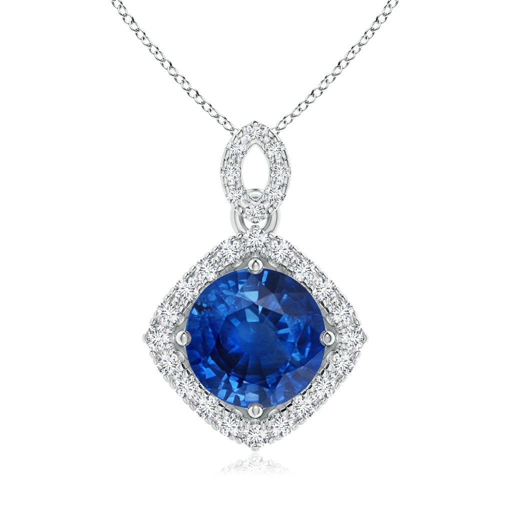 8mm AAA Vintage Inspired Round Sapphire Pendant with Diamond Halo in White Gold Yellow Gold