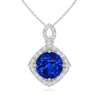 8mm AAAA Vintage Inspired Round Sapphire Pendant with Diamond Halo in White Gold