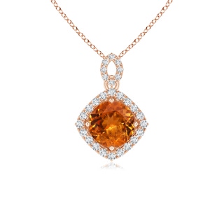 6mm AA Vintage Inspired Round Spessartite Pendant with Diamond Halo in Rose Gold