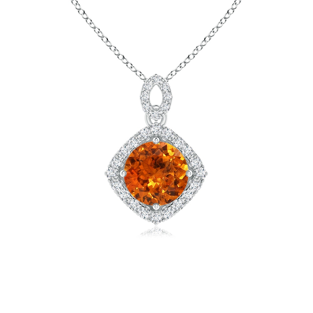 6mm AAA Vintage Inspired Round Spessartite Pendant with Diamond Halo in White Gold