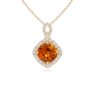 6mm AAA Vintage Inspired Round Spessartite Pendant with Diamond Halo in Yellow Gold