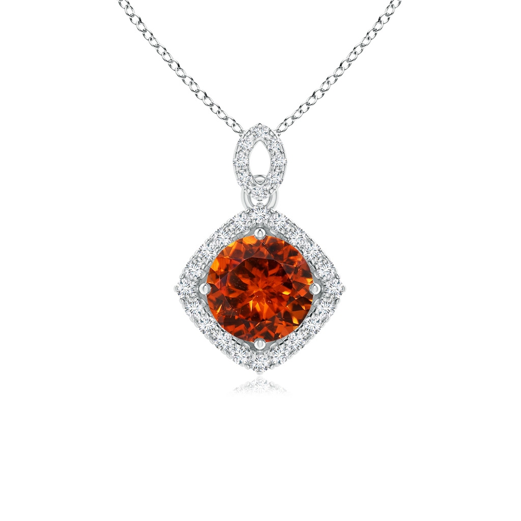 6mm AAAA Vintage Inspired Round Spessartite Pendant with Diamond Halo in P950 Platinum