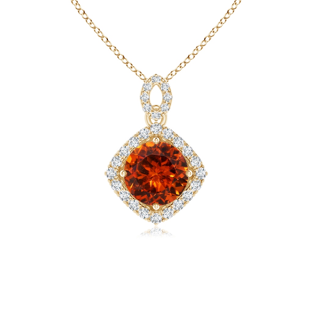 6mm AAAA Vintage Inspired Round Spessartite Pendant with Diamond Halo in Yellow Gold