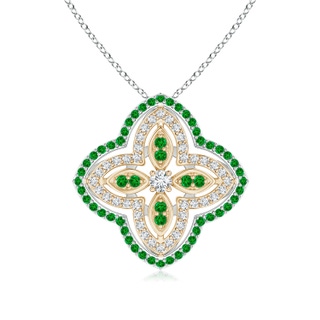 2.5mm GHVS Diamond & Emerald Double Halo Two Tone Floral Pendant in White Gold Yellow Gold