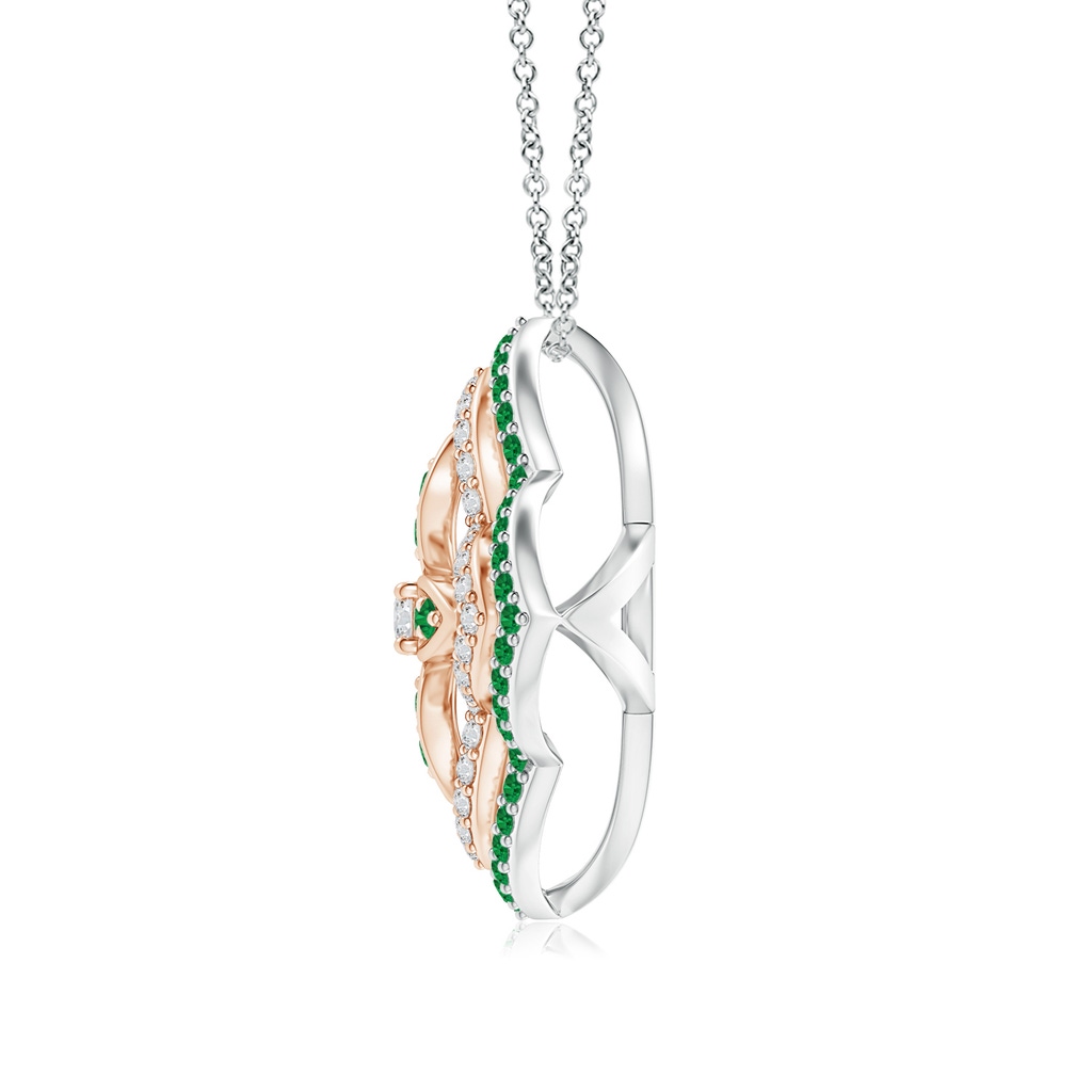 2.5mm HSI2 Diamond & Emerald Double Halo Two Tone Floral Pendant in White Gold Rose Gold Product Image