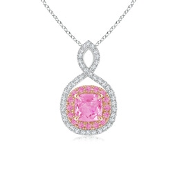 Cushion Pink Sapphire Halo Necklaces & Pendants