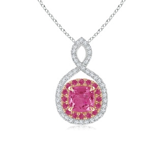 5mm AAAA Pink Sapphire & Diamond Double Halo Two Tone Infinity Pendant in White Gold Rose Gold