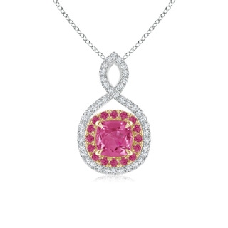 5mm AAAA Pink Sapphire & Diamond Double Halo Two Tone Infinity Pendant in White Gold Yellow Gold