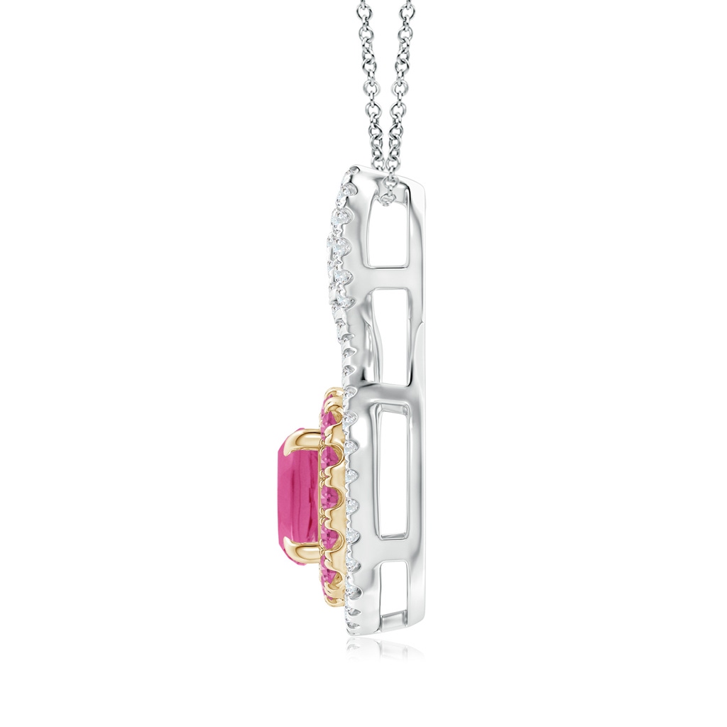 6mm AAA Pink Sapphire & Diamond Double Halo Two Tone Infinity Pendant in White Gold Yellow Gold Product Image