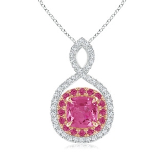 6mm AAAA Pink Sapphire & Diamond Double Halo Two Tone Infinity Pendant in 10K White Gold 10K Rose Gold