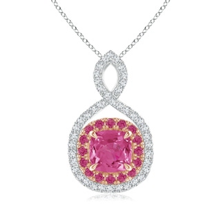 6mm AAAA Pink Sapphire & Diamond Double Halo Two Tone Infinity Pendant in 9K White Gold 9K Rose Gold