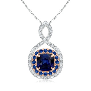 6mm AAA Sapphire & Diamond Double Halo Two Tone Infinity Pendant in White Gold Rose Gold