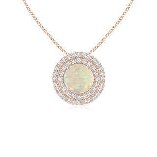 6mm AAA Claw-Set Round Opal Pendant with Diamond Double Halo in Rose Gold