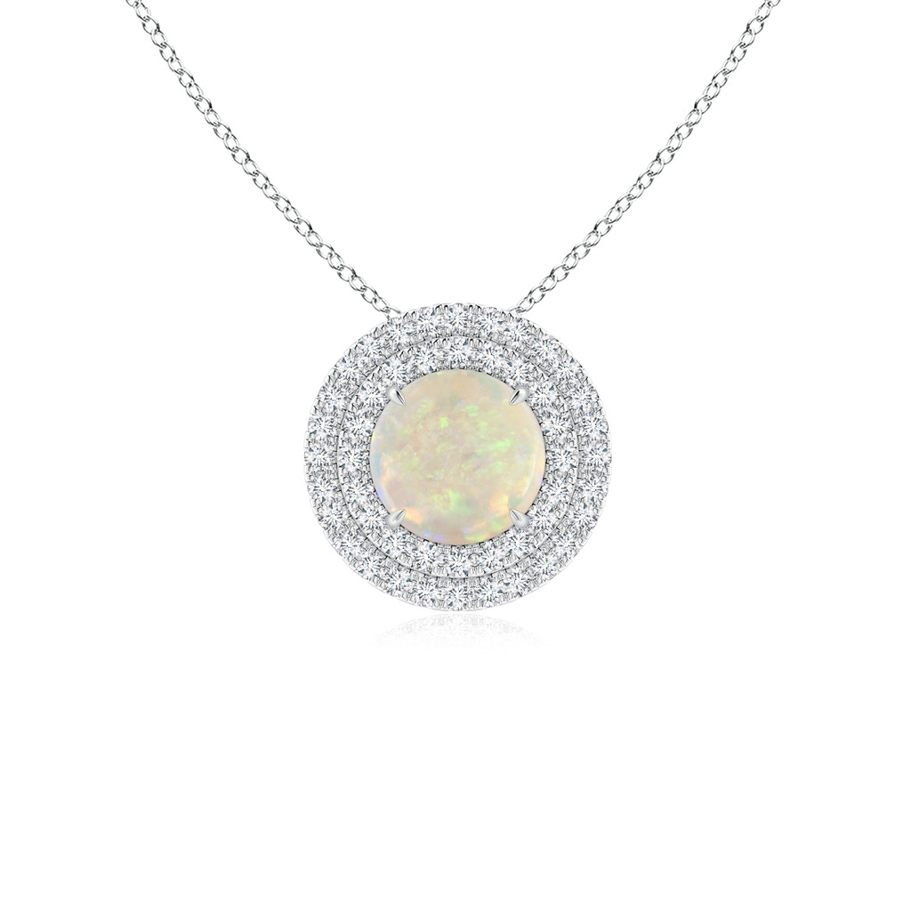 6mm AAA Claw-Set Round Opal Pendant with Diamond Double Halo in White Gold