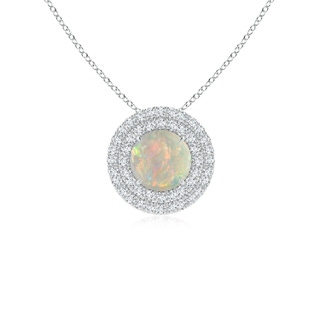 6mm AAAA Claw-Set Round Opal Pendant with Diamond Double Halo in White Gold