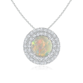 8mm AAAA Claw-Set Round Opal Pendant with Diamond Double Halo in P950 Platinum