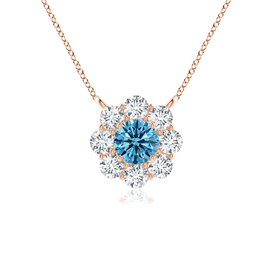3.5mm AAAA Prong-Set Round Fancy Intense Blue Diamond Halo Pendant in Rose Gold 