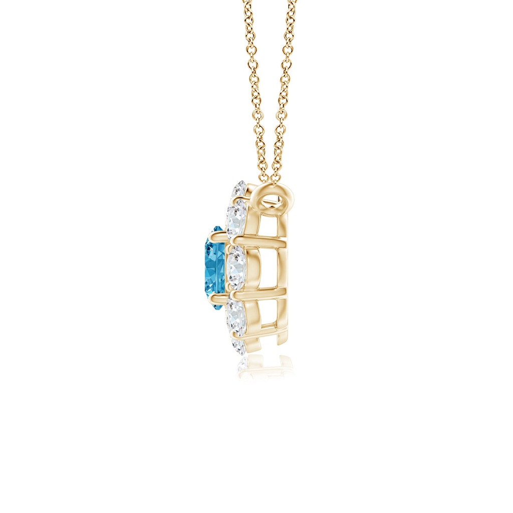 3.5mm AAAA Prong-Set Round Fancy Intense Blue Diamond Halo Pendant in Yellow Gold - side 199