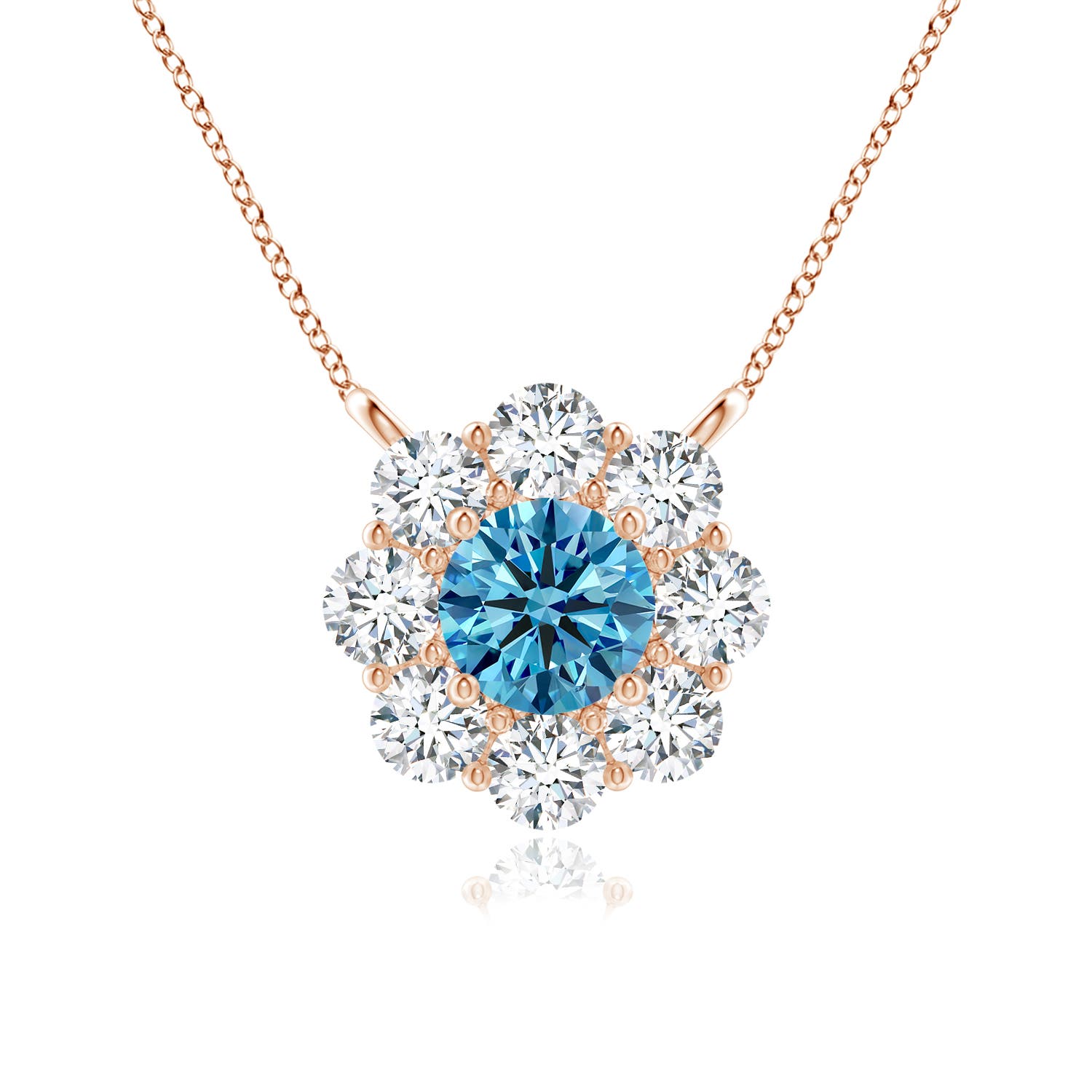 Angara 0.76 CTW Prong-Set Round Fancy Intense Blue Diamond Halo Pendant in 14K Rose Gold