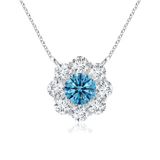 4.2mm AAAA Prong-Set Round Fancy Intense Blue Diamond Halo Pendant in White Gold