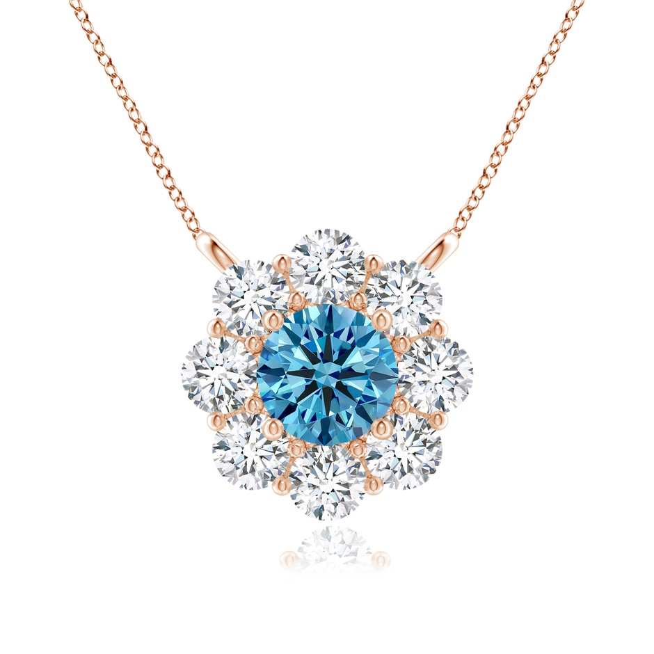 4.6mm AAAA Prong-Set Round Fancy Intense Blue Diamond Halo Pendant in Rose Gold 