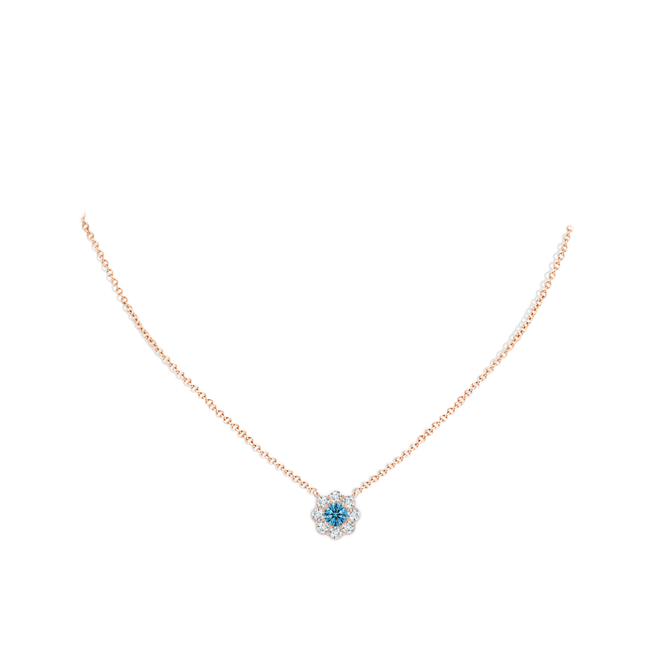 4.6mm AAAA Prong-Set Round Fancy Intense Blue Diamond Halo Pendant in Rose Gold pen