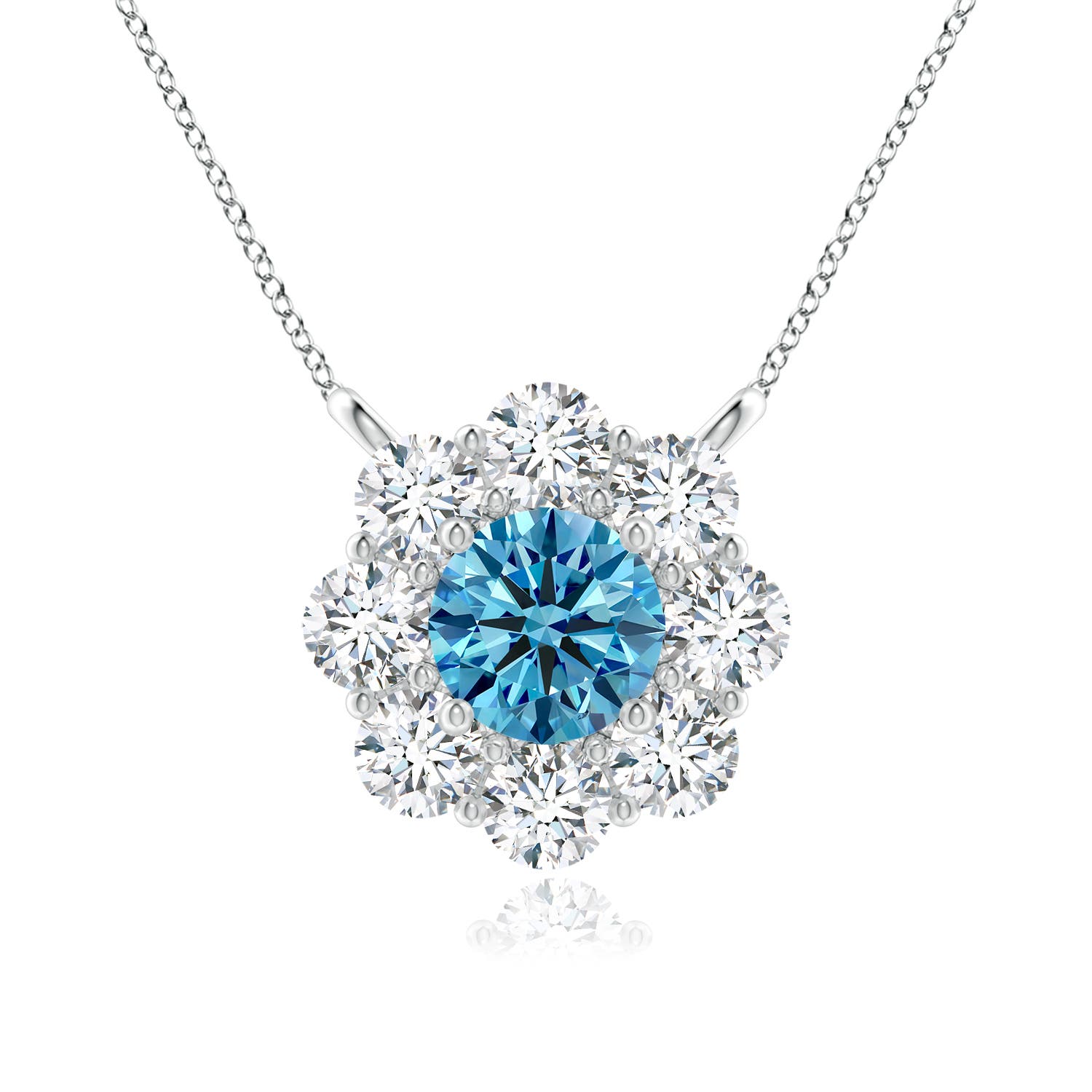 Angara 1.0 CTW Prong-Set Round Fancy Intense Blue Diamond Halo Pendant in 14K White Gold