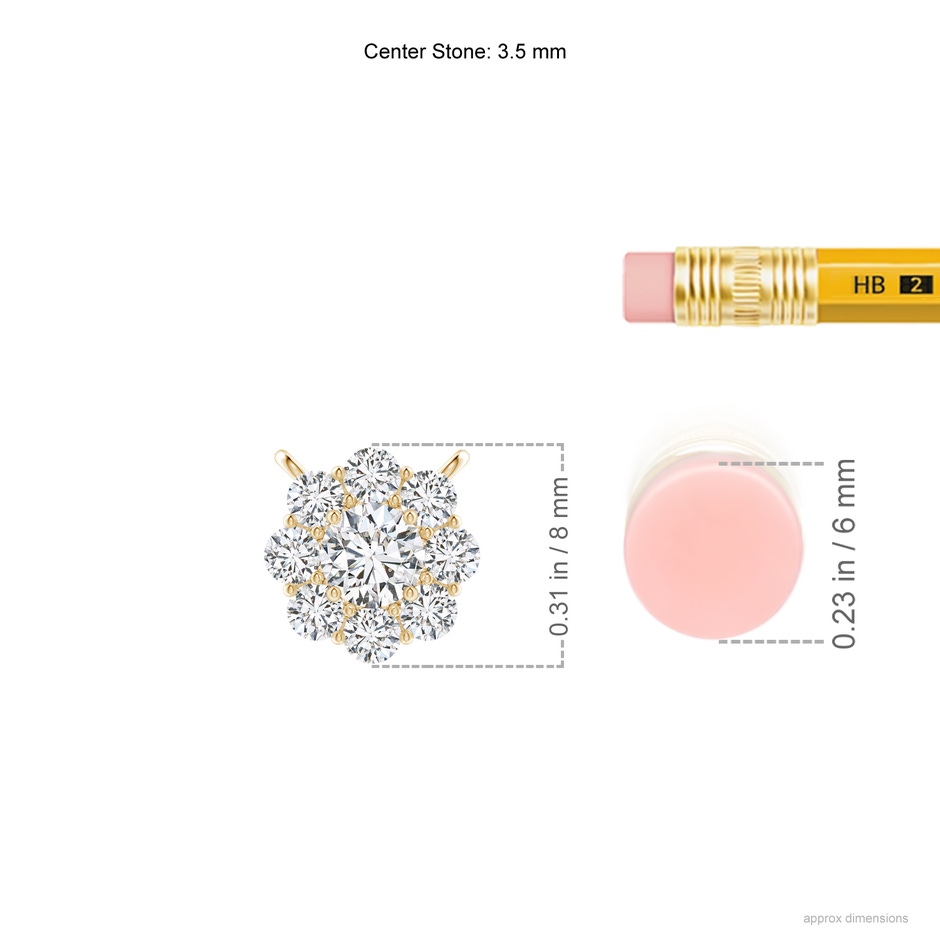 3.5mm HSI2 Prong-Set Round Diamond Halo Pendant in Yellow Gold ruler