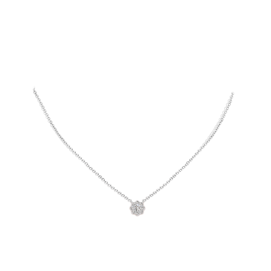 3.5mm IJI1I2 Prong-Set Round Diamond Halo Pendant in White Gold body-neck