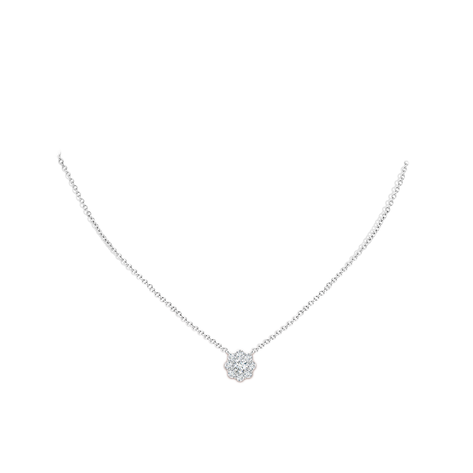 4.2mm GVS2 Prong-Set Round Diamond Halo Pendant in White Gold body-neck