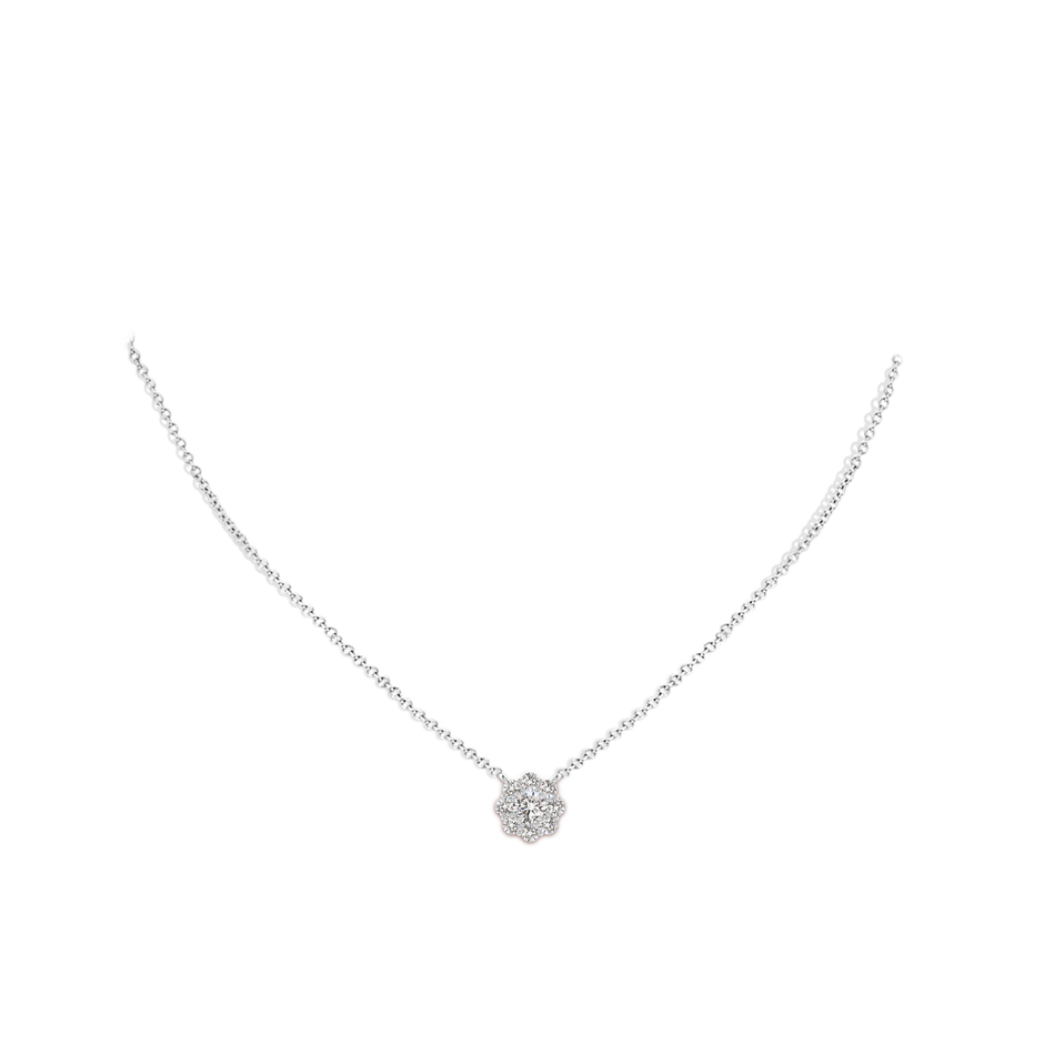 4.2mm IJI1I2 Prong-Set Round Diamond Halo Pendant in White Gold body-neck
